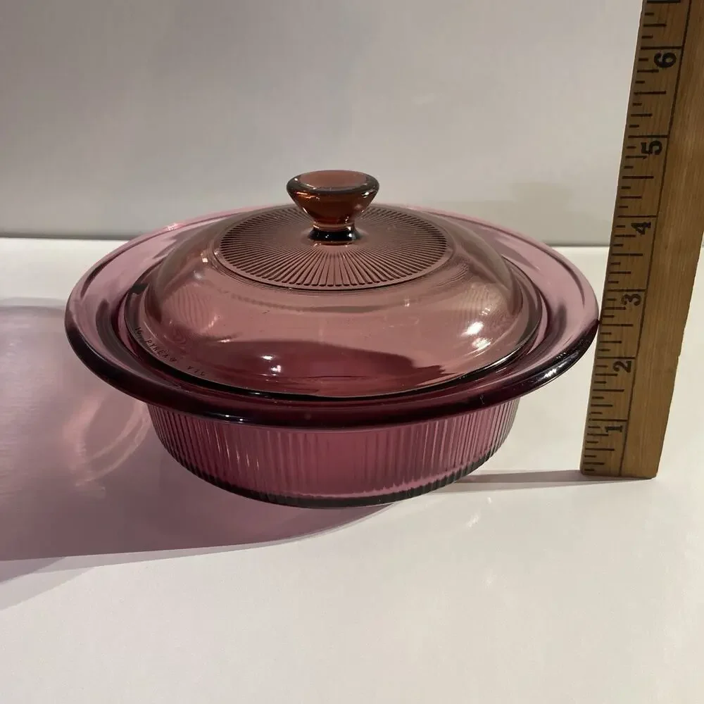 Vintage Pyrex Vision Ware Cranberry Casserole Dish With Lid 16 V1C